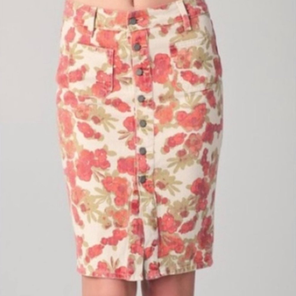 PAIGE Floral Button Down Denim Pencil Skirt Size 27